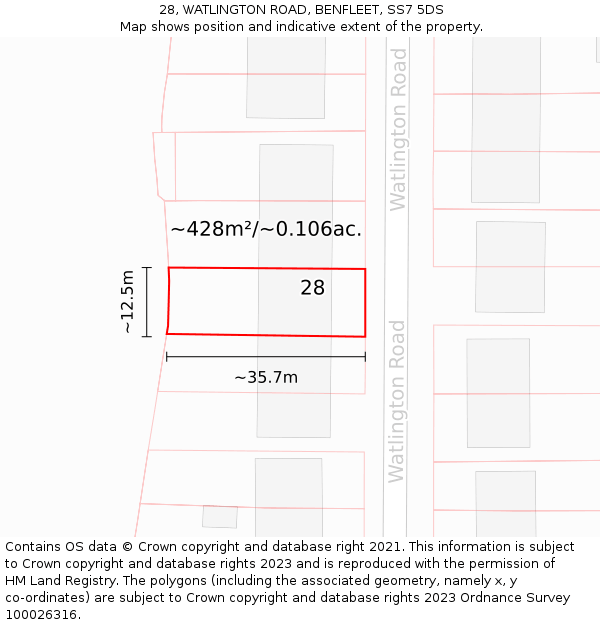 28, WATLINGTON ROAD, BENFLEET, SS7 5DS: Plot and title map