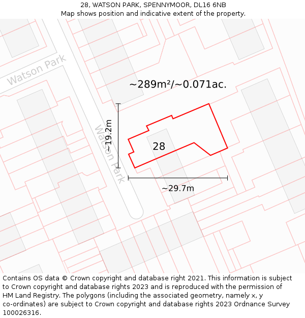 28, WATSON PARK, SPENNYMOOR, DL16 6NB: Plot and title map
