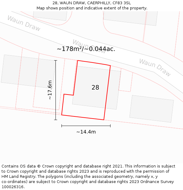 28, WAUN DRAW, CAERPHILLY, CF83 3SL: Plot and title map