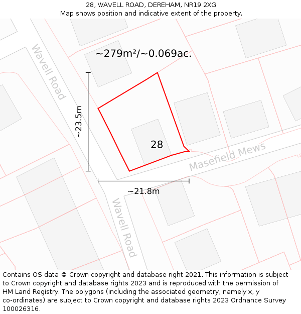 28, WAVELL ROAD, DEREHAM, NR19 2XG: Plot and title map