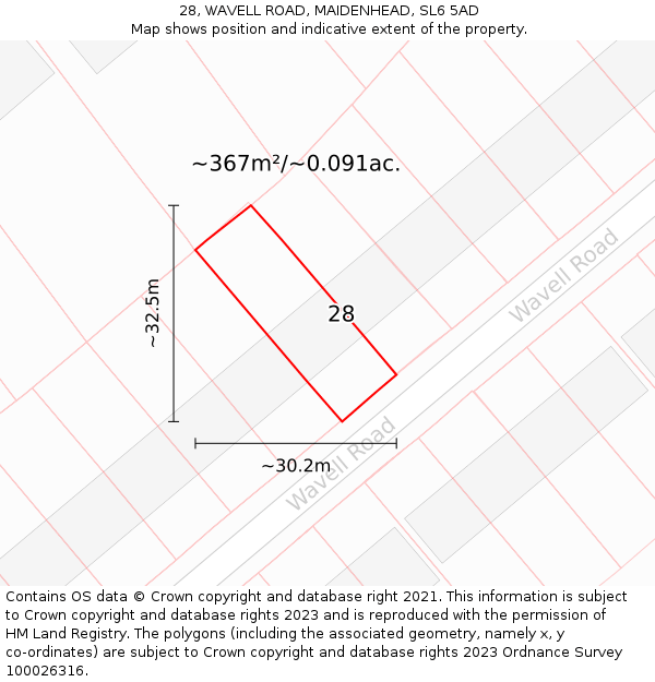 28, WAVELL ROAD, MAIDENHEAD, SL6 5AD: Plot and title map