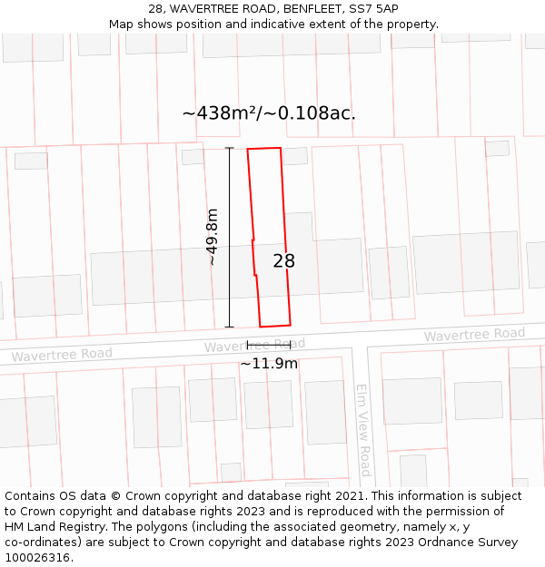 28, WAVERTREE ROAD, BENFLEET, SS7 5AP: Plot and title map