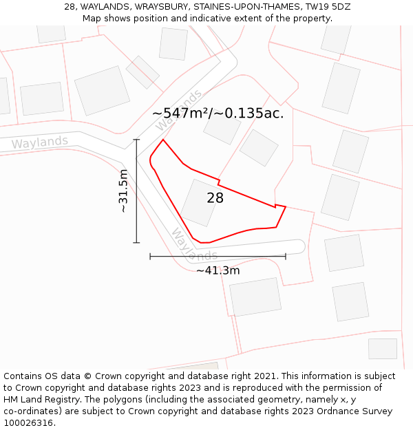 28, WAYLANDS, WRAYSBURY, STAINES-UPON-THAMES, TW19 5DZ: Plot and title map