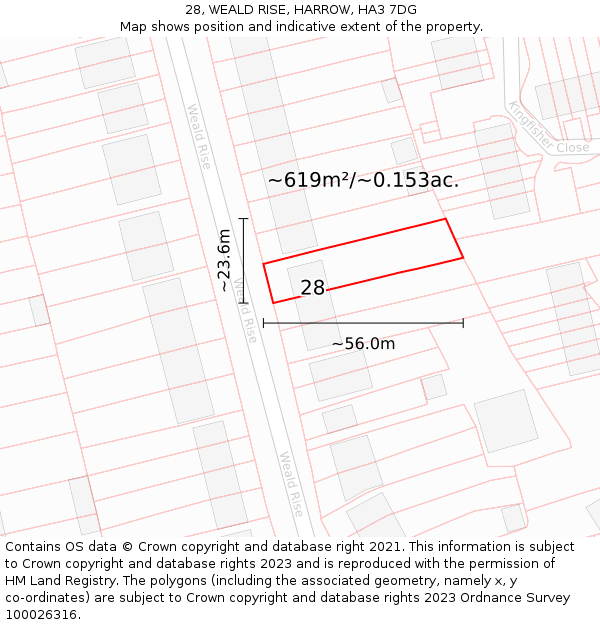 28, WEALD RISE, HARROW, HA3 7DG: Plot and title map