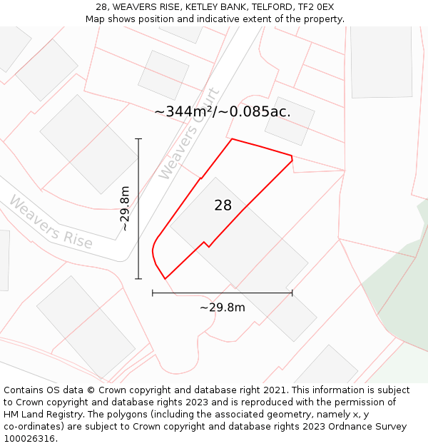 28, WEAVERS RISE, KETLEY BANK, TELFORD, TF2 0EX: Plot and title map