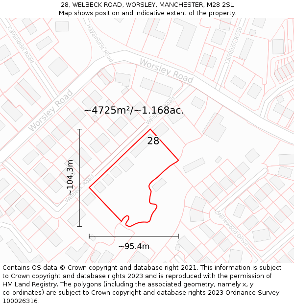 28, WELBECK ROAD, WORSLEY, MANCHESTER, M28 2SL: Plot and title map