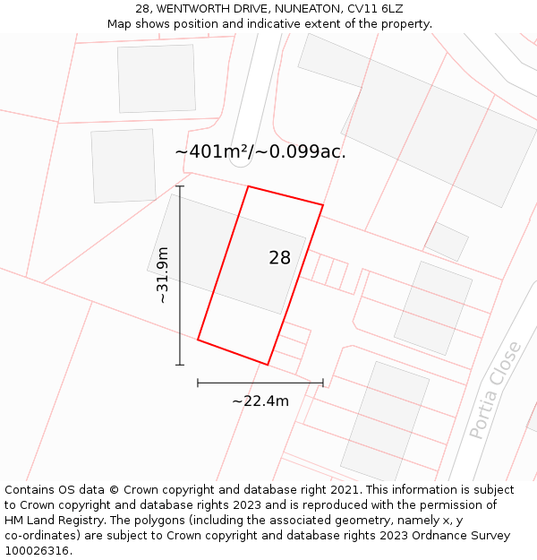 28, WENTWORTH DRIVE, NUNEATON, CV11 6LZ: Plot and title map