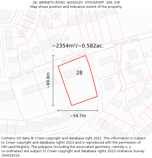 28, WERNETH ROAD, WOODLEY, STOCKPORT, SK6 1HP: Plot and title map