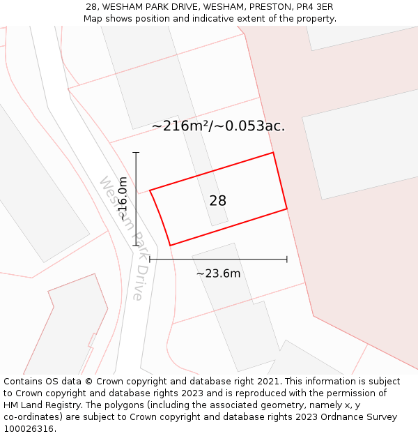 28, WESHAM PARK DRIVE, WESHAM, PRESTON, PR4 3ER: Plot and title map