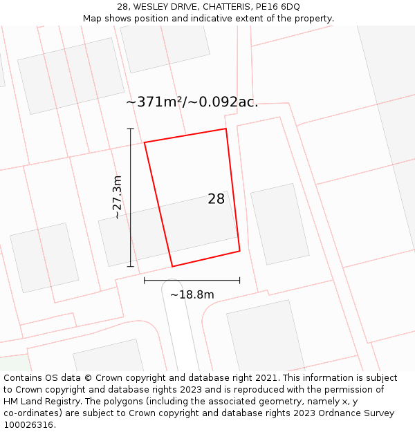 28, WESLEY DRIVE, CHATTERIS, PE16 6DQ: Plot and title map