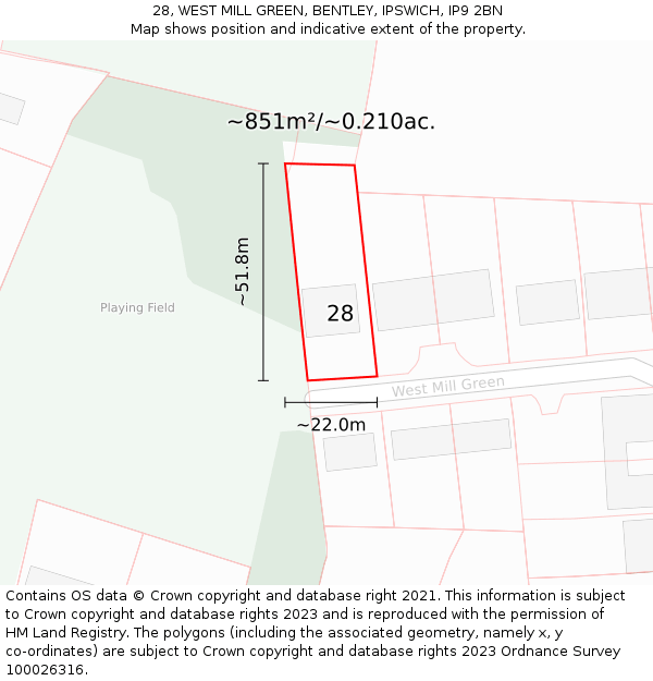 28, WEST MILL GREEN, BENTLEY, IPSWICH, IP9 2BN: Plot and title map