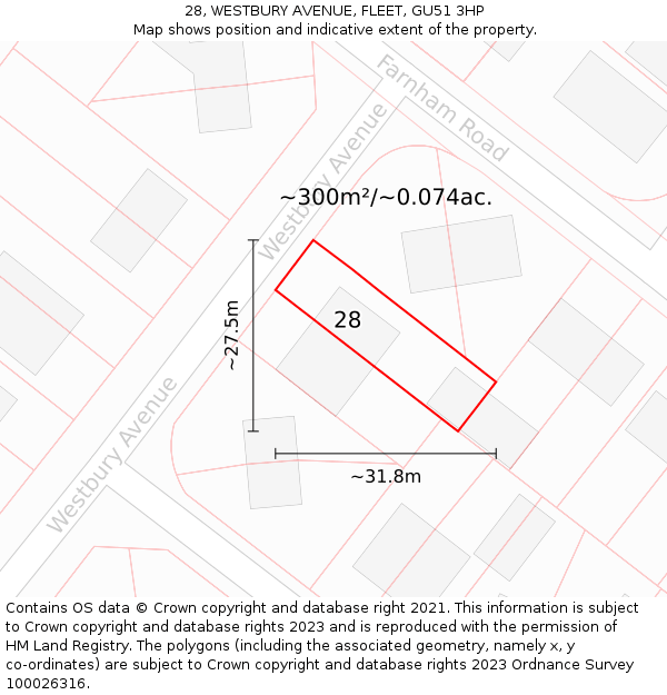 28, WESTBURY AVENUE, FLEET, GU51 3HP: Plot and title map