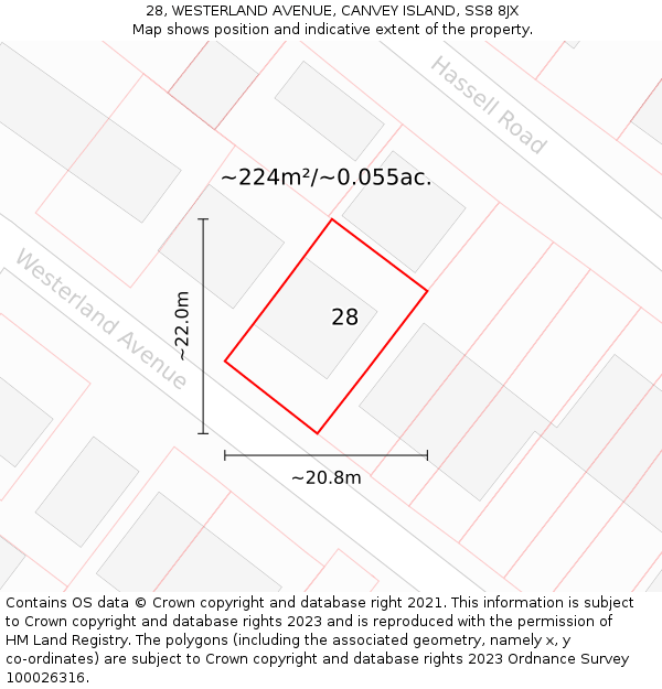 28, WESTERLAND AVENUE, CANVEY ISLAND, SS8 8JX: Plot and title map