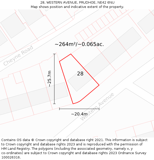 28, WESTERN AVENUE, PRUDHOE, NE42 6NU: Plot and title map