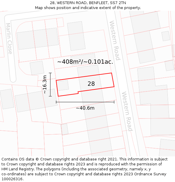 28, WESTERN ROAD, BENFLEET, SS7 2TN: Plot and title map
