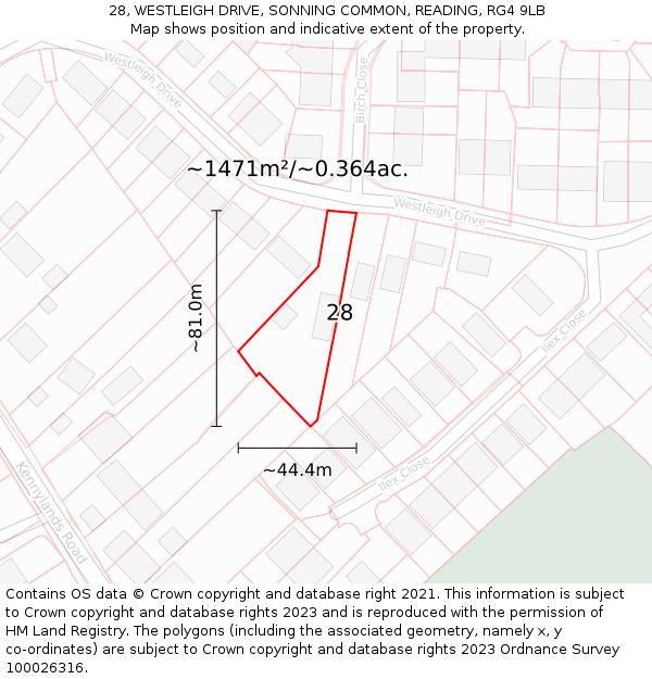 28, WESTLEIGH DRIVE, SONNING COMMON, READING, RG4 9LB: Plot and title map