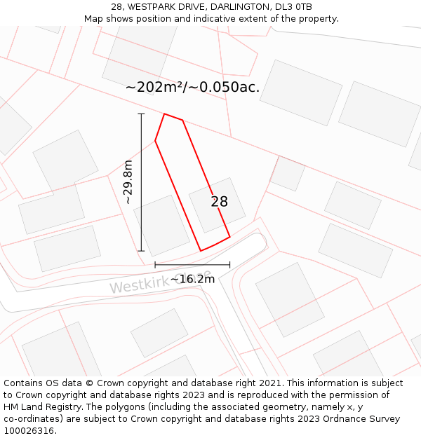 28, WESTPARK DRIVE, DARLINGTON, DL3 0TB: Plot and title map