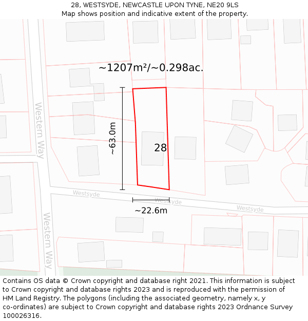 28, WESTSYDE, NEWCASTLE UPON TYNE, NE20 9LS: Plot and title map