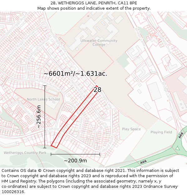 28, WETHERIGGS LANE, PENRITH, CA11 8PE: Plot and title map