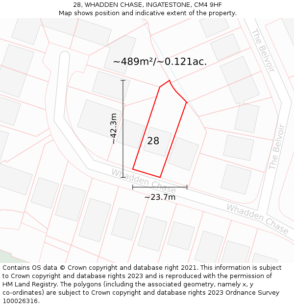 28, WHADDEN CHASE, INGATESTONE, CM4 9HF: Plot and title map