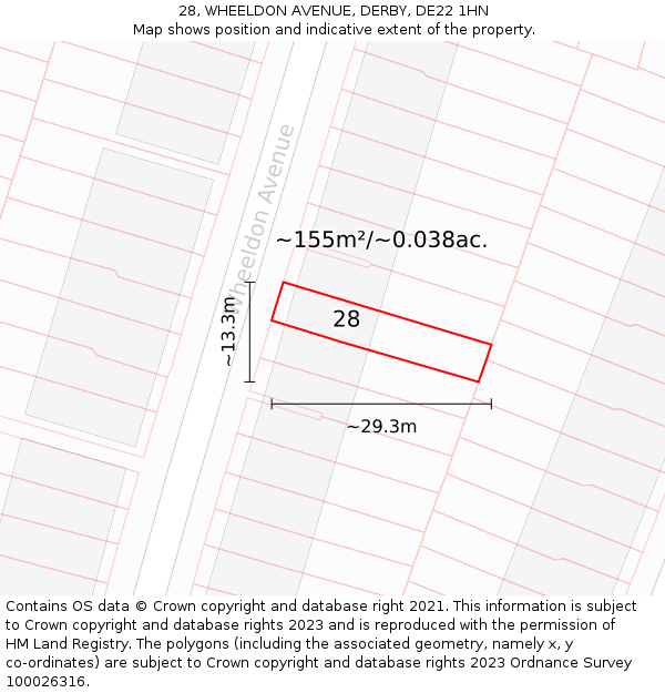 28, WHEELDON AVENUE, DERBY, DE22 1HN: Plot and title map