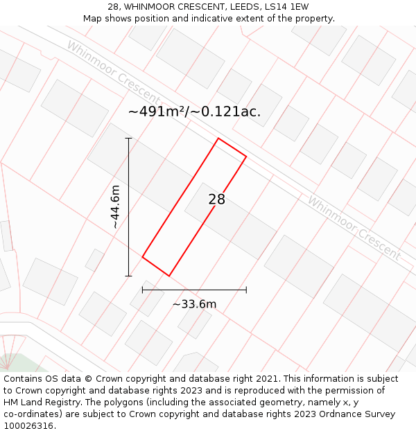 28, WHINMOOR CRESCENT, LEEDS, LS14 1EW: Plot and title map