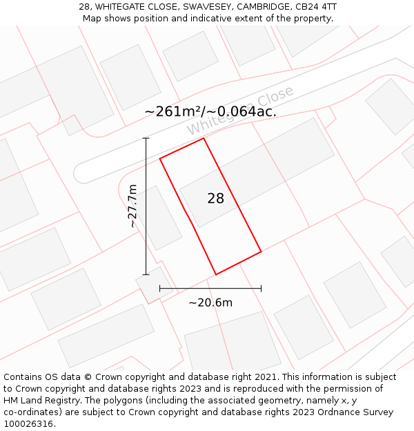 28, WHITEGATE CLOSE, SWAVESEY, CAMBRIDGE, CB24 4TT: Plot and title map