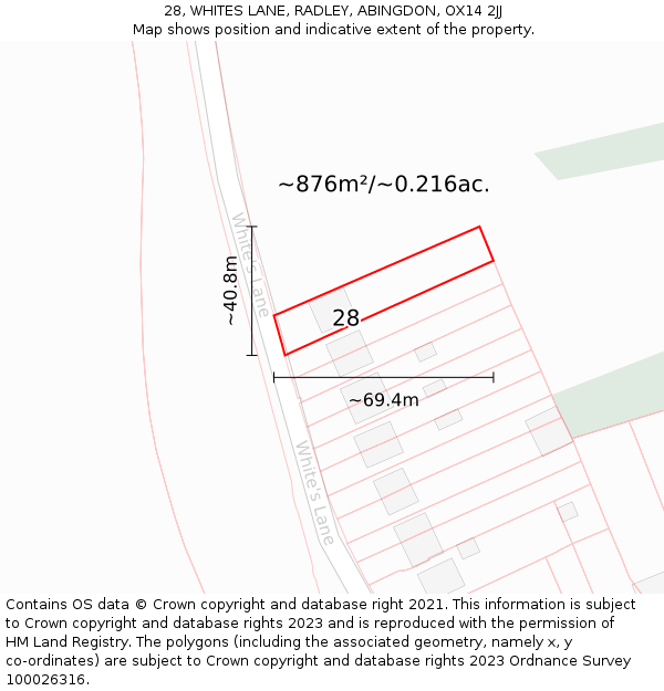 28, WHITES LANE, RADLEY, ABINGDON, OX14 2JJ: Plot and title map