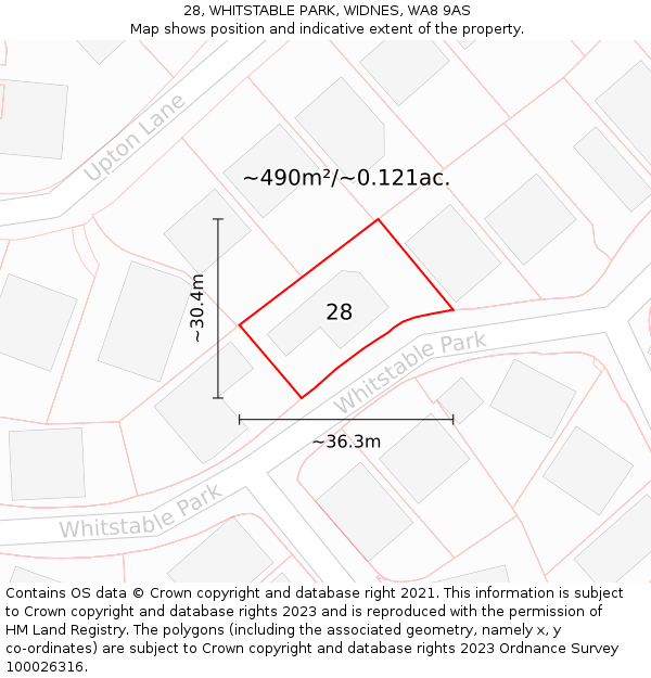 28, WHITSTABLE PARK, WIDNES, WA8 9AS: Plot and title map