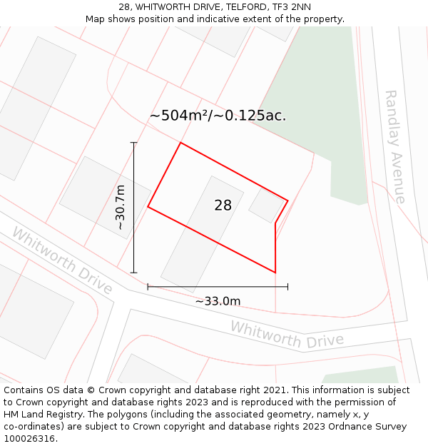 28, WHITWORTH DRIVE, TELFORD, TF3 2NN: Plot and title map