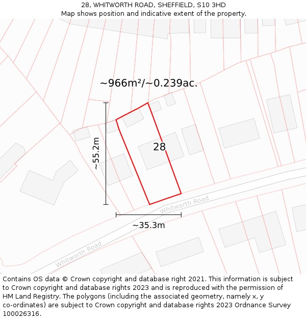 28, WHITWORTH ROAD, SHEFFIELD, S10 3HD: Plot and title map
