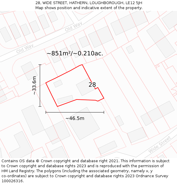 28, WIDE STREET, HATHERN, LOUGHBOROUGH, LE12 5JH: Plot and title map