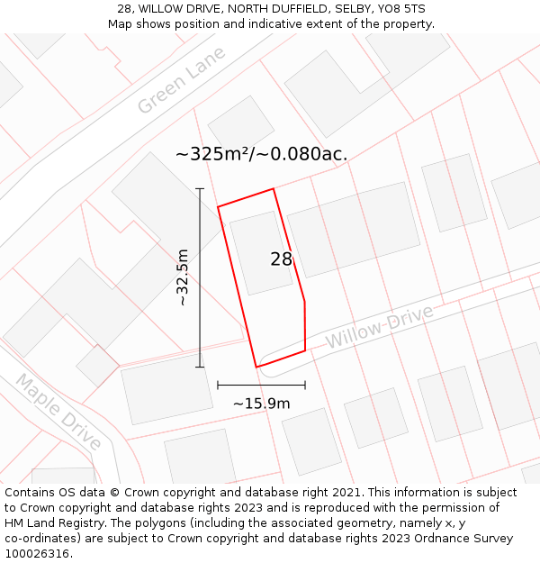 28, WILLOW DRIVE, NORTH DUFFIELD, SELBY, YO8 5TS: Plot and title map