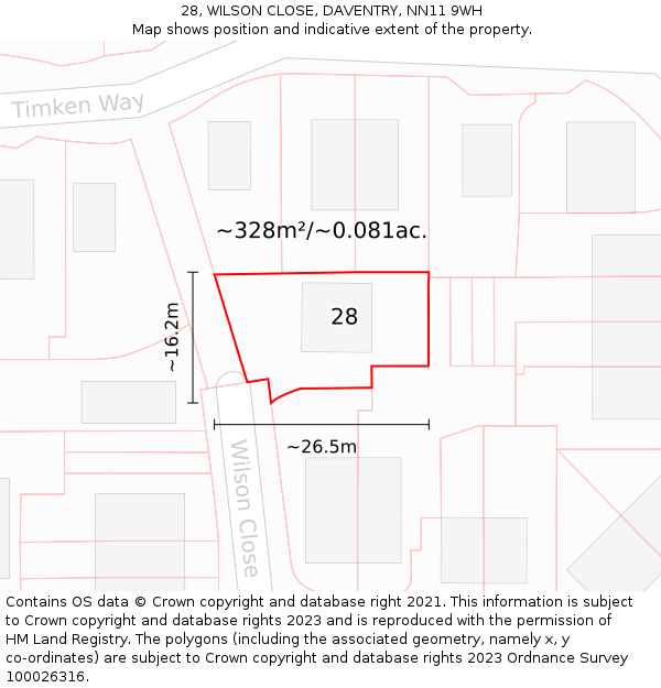 28, WILSON CLOSE, DAVENTRY, NN11 9WH: Plot and title map