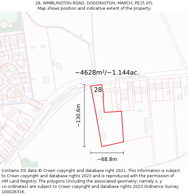 28, WIMBLINGTON ROAD, DODDINGTON, MARCH, PE15 0TL: Plot and title map