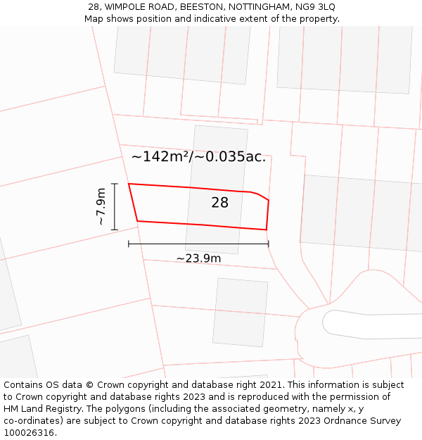 28, WIMPOLE ROAD, BEESTON, NOTTINGHAM, NG9 3LQ: Plot and title map