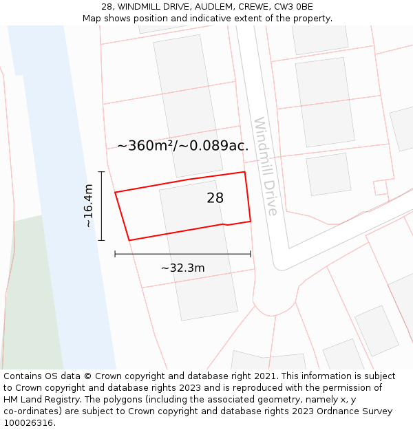 28, WINDMILL DRIVE, AUDLEM, CREWE, CW3 0BE: Plot and title map