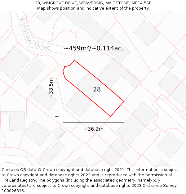 28, WINGROVE DRIVE, WEAVERING, MAIDSTONE, ME14 5SP: Plot and title map