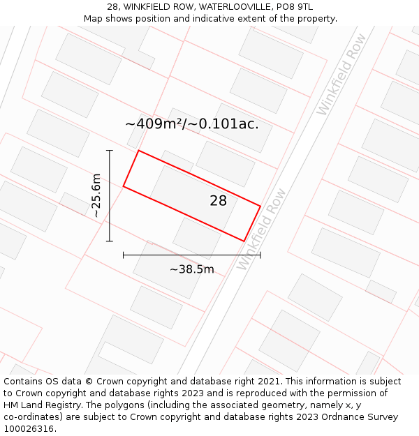 28, WINKFIELD ROW, WATERLOOVILLE, PO8 9TL: Plot and title map