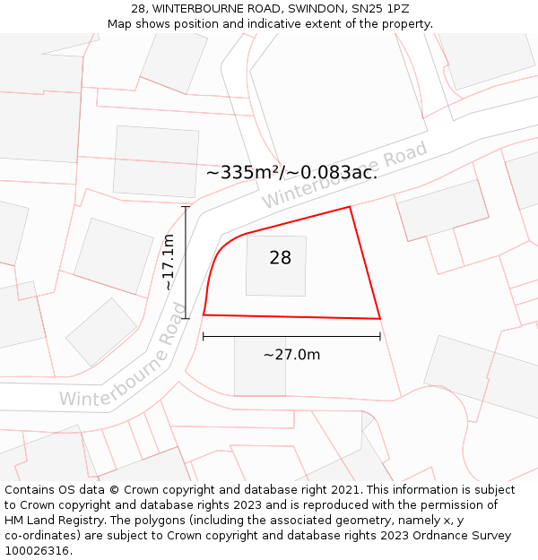 28, WINTERBOURNE ROAD, SWINDON, SN25 1PZ: Plot and title map