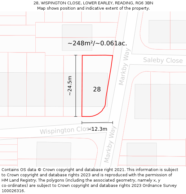 28, WISPINGTON CLOSE, LOWER EARLEY, READING, RG6 3BN: Plot and title map