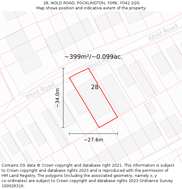 28, WOLD ROAD, POCKLINGTON, YORK, YO42 2QG: Plot and title map