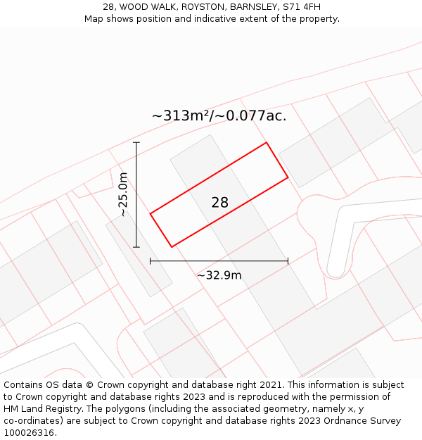 28, WOOD WALK, ROYSTON, BARNSLEY, S71 4FH: Plot and title map