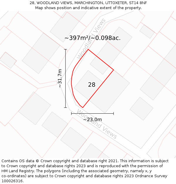 28, WOODLAND VIEWS, MARCHINGTON, UTTOXETER, ST14 8NF: Plot and title map