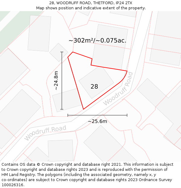 28, WOODRUFF ROAD, THETFORD, IP24 2TX: Plot and title map