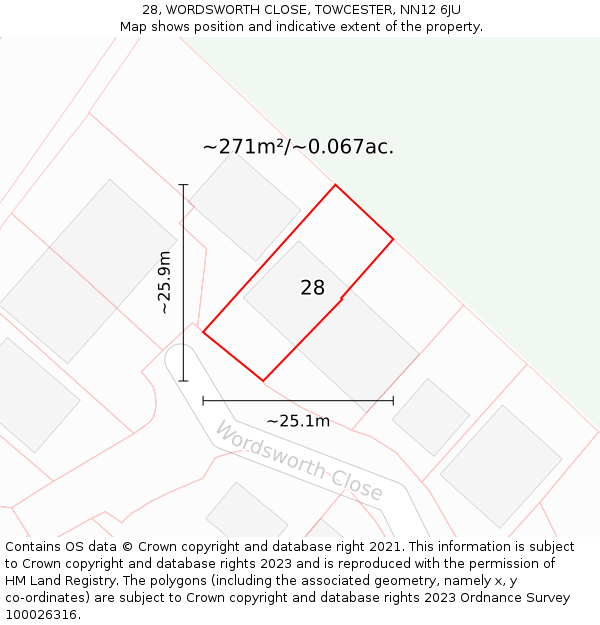 28, WORDSWORTH CLOSE, TOWCESTER, NN12 6JU: Plot and title map