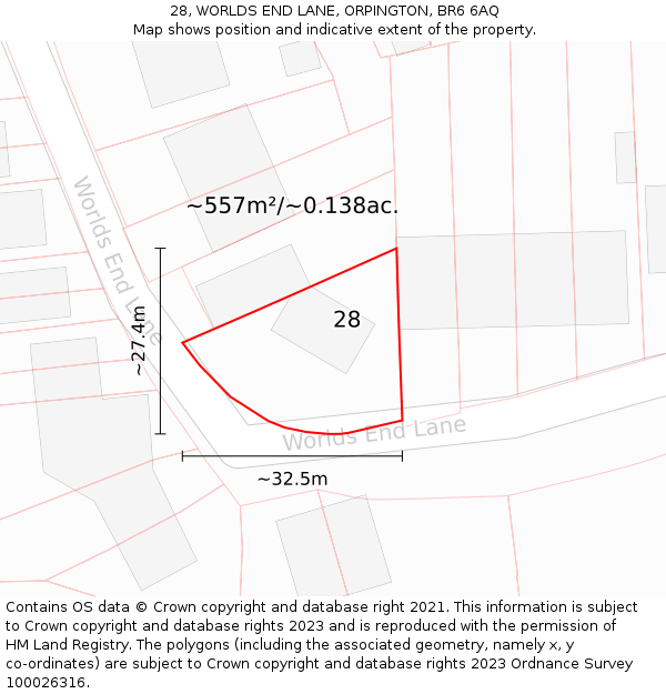28, WORLDS END LANE, ORPINGTON, BR6 6AQ: Plot and title map