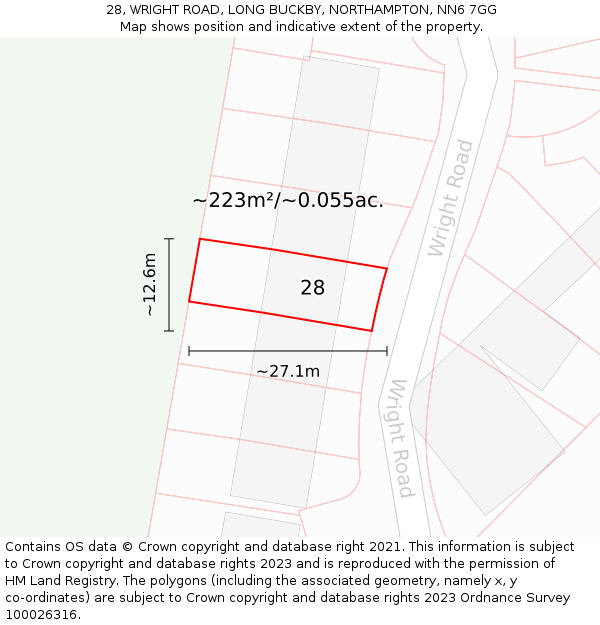 28, WRIGHT ROAD, LONG BUCKBY, NORTHAMPTON, NN6 7GG: Plot and title map