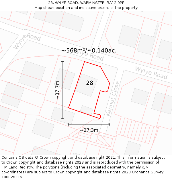 28, WYLYE ROAD, WARMINSTER, BA12 9PE: Plot and title map