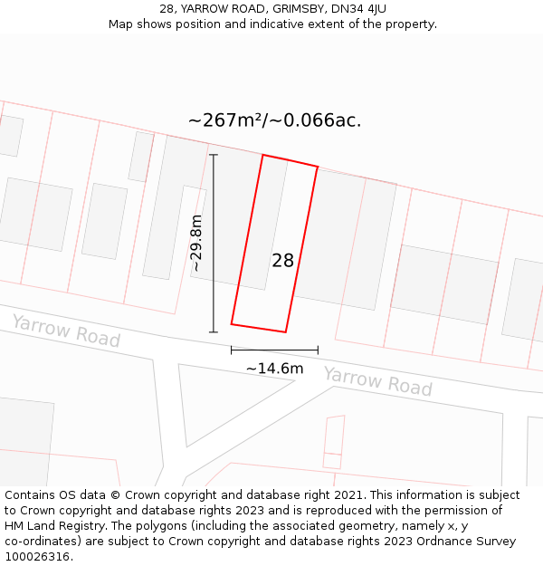 28, YARROW ROAD, GRIMSBY, DN34 4JU: Plot and title map